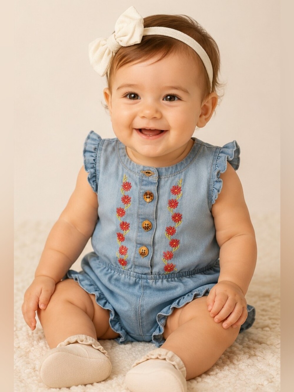 Vince Camuto Baby Denim Romper / Onsie — 12 Months | MSRP $48